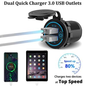 Quick Charge 3.0 Dual USB Charger Socket, Qidoe Waterproof 12V USB Outlet 36W Dual QC3.0 USB Power Socket with Touch Switch DIY Car USB Port for Car Boat Marine RV Motorcycle Bus Truck Golf Cart etc