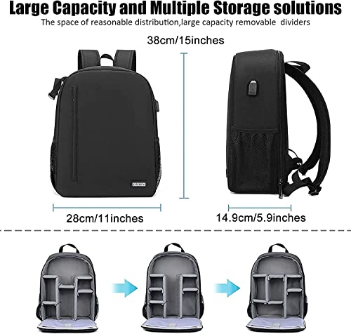 CADeN Camera Backpack Bag for DSLR/SLR Mirrorless Camera Waterproof with 14 inch Laptop Compartment, USB Charging Port, Tripod Holder, Rain Cover, Camera Case Compatible for Sony Canon Nikon Black S