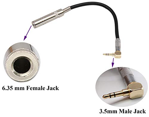 AAOTOKK 90 Degree 1/8 to 1/4 Stereo Adapter Cable, TRS 90 Degree 3.5mm Male to 6.35mm Female Stereo Audio Adapter for Amplifiers, Guitar,Home Theater Devices,Laptop etc.(9inch/24cm）