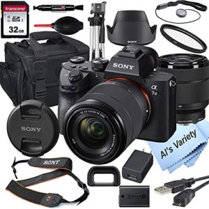 sony intl alpha a7 iii mirrorless digital camera with 28-70mm lens, 32gb card, tripod, case, and more (18pc bundle) (renewed) black