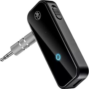 saetta bluetooth 5.0 receiver & transmitter, noise cancelling adapter, 3.5mm jack aux dongle, handsfree for cars, tv, home, airplaine, boat, headphones, gaming, projector (black)