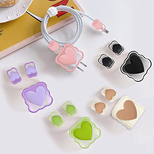 Cute Cable Protector for iPhone Charger with Lovely Design 3D Love Heart Data Cable Bite USB Charger Data Line Phone Wire Saver Protector Fit for iPhone 11 12 13 14 Pro Max Charger Protector-Purple