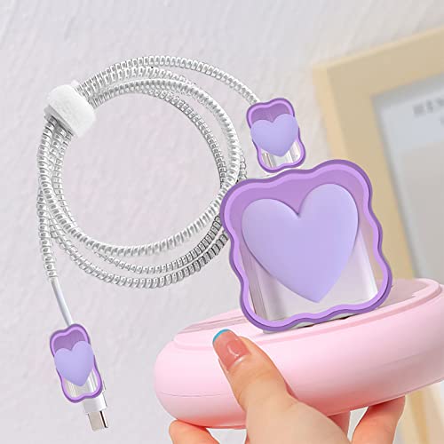 Cute Cable Protector for iPhone Charger with Lovely Design 3D Love Heart Data Cable Bite USB Charger Data Line Phone Wire Saver Protector Fit for iPhone 11 12 13 14 Pro Max Charger Protector-Purple