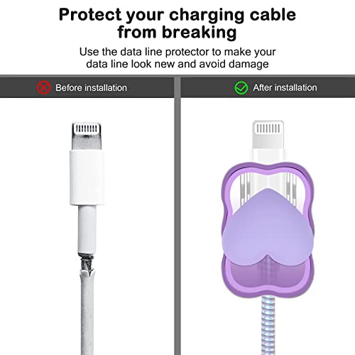 Cute Cable Protector for iPhone Charger with Lovely Design 3D Love Heart Data Cable Bite USB Charger Data Line Phone Wire Saver Protector Fit for iPhone 11 12 13 14 Pro Max Charger Protector-Purple
