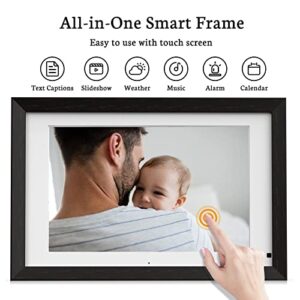 BSIMB 32GB 13.3 Inch Wood-Effect WiFi Digital Photo Frame HD IPS Touch Screen Smart Large Picture Frame with Remote Control, Auto-Rotate, Wall Mountable, Easy to Share Photos & Videos via App & Email