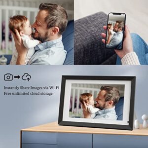 BSIMB 32GB 13.3 Inch Wood-Effect WiFi Digital Photo Frame HD IPS Touch Screen Smart Large Picture Frame with Remote Control, Auto-Rotate, Wall Mountable, Easy to Share Photos & Videos via App & Email