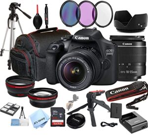 canon eos 2000d (rebel t7) dslr camera w/ef-s 18-55mm f/3.5-5.6 zoom lens + 64gb memory + case + tripod + filters (28pc bundle) (renewed)