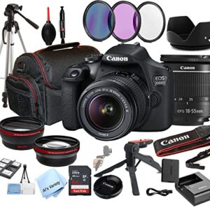 Canon EOS 2000D (Rebel T7) DSLR Camera w/EF-S 18-55mm F/3.5-5.6 Zoom Lens + 64GB Memory + Case + Tripod + Filters (28pc Bundle) (Renewed)