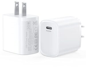 30w usb c fast charger, 2-pack usb-c power adapter pd 3.0 gan wall plug for iphone 14/14 pro/14 pro max/14 plus/13 pro/13 pro max, galaxy, ipad pro mini, macbook air, samsung galaxy s22 & more