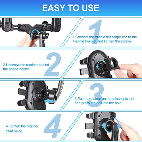 Phone Mount for Car, Large Rear Mirrors Friendly, Rear View Mirror Phone Holder, Upgraded 4 Clip More Stable, 360° Rotatable and Retractable Car Phone Holder Fit All Mobiles & Fits Bigger Vehicle.