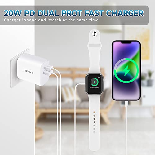 USB C Wall Charger Block, Ubmixel for Apple Watch Charger Block, Compatibel for Apple Watch Series 8 7, 20w Fast Speed PD Watch Charger Adapter with Micro Plug Cube New i Phone 12 13 14 Pro Max