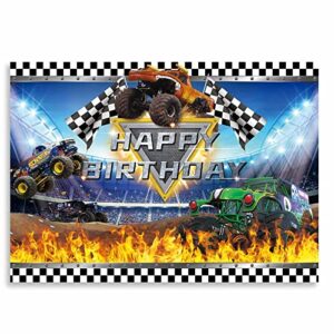 seasonwood cartoon monster truck birthday party supplies background monster machines childrens birthday party photo backdrop background baby shower photography banner decoration 7x5f