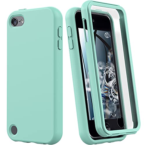 iPod Touch 7th/6th/5th Generation Case, iPod Touch case, Shockproof Silicone Case [with Built in Screen Protector] Full Body Heavy Duty Rugged Defender Cover Case for iPod Touch 7/6/5 (Green)