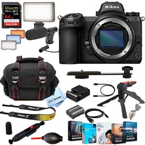 al’s variety-nikon intl. nikon z7ii mirrorless digital camera 45.7mp body (no lens), shot-gun microphone, led always on light, 64gb extreme speed card, gripod, case,(26pc video bundle), nikon z7 ii