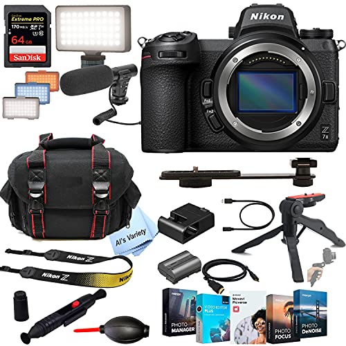 Al's Variety-Nikon Intl. Nikon Z7II Mirrorless Digital Camera 45.7MP Body (No Lens), Shot-Gun Microphone, LED Always on Light, 64GB Extreme Speed Card, Gripod, Case,(26pc Video Bundle), Nikon Z7 II