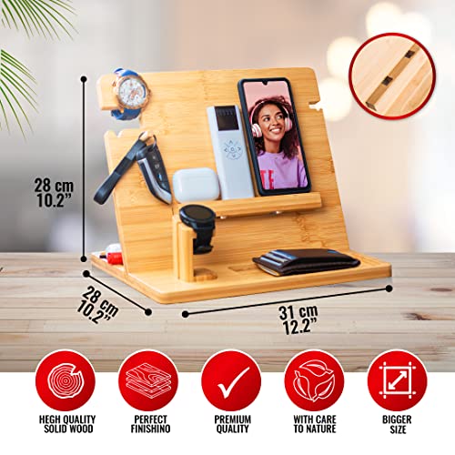 wood phone docking station accessories for mens gift for husband Wooden phone stand and phone station mens nightstand organizer for men charging station organizer mens docking station for men