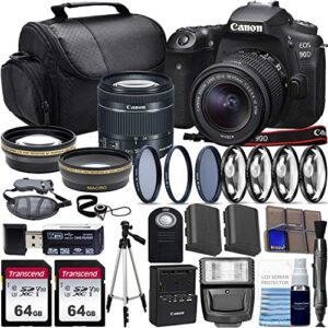 canon eos 90d dslr camera with canon ef-s 18-55mm stm lens 3 lens bundle with wide angle lens, telephoto lens, 128gb memory, 3pc filter kit and complete photo bundle (renewed)