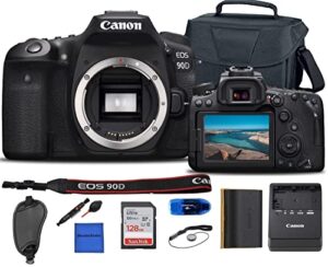 canon eos 90d body dslr camera pro bundle + case + sandisk 128gb memory card + card reader + cleaning kit (international model) (renewed)