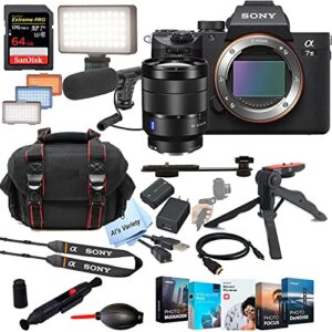 sony alpha a7 iii mirrorless digital camera with 24-70mm lens + shot-gun microphone + led always on light+ 64gb extreme speed card, gripod, case, and more (26pc video bundle)