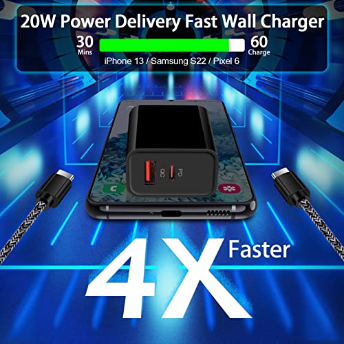 Type C Fast Charger for Google Pixel 7 Pro 7 6a 6 Pro 6 5a 5G 5 XL 4a 4 XL 3a,Samsung Galaxy A14 A13 5G A53 S22 S23, 38W Auto Car Charger Plug,20W PD&QC3.0 Wall Power Adapter, 6FT USB C Charging Cable