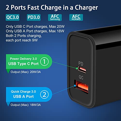 Type C Fast Charger for Google Pixel 7 Pro 7 6a 6 Pro 6 5a 5G 5 XL 4a 4 XL 3a,Samsung Galaxy A14 A13 5G A53 S22 S23, 38W Auto Car Charger Plug,20W PD&QC3.0 Wall Power Adapter, 6FT USB C Charging Cable