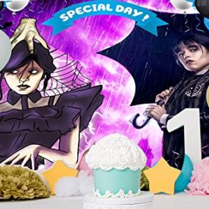 85x60 inches Wednesday Addams Backdrop Birthday Banner Decorations 7x5 ft Family Cartoon Happy Birthday Party Supplies, Special Day Photo Background for Multi Occasions