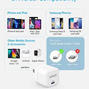 USB C Charger, Anker 20W Fast Charger with Foldable Plug, PowerPort III 20W Cube Charger for iPhone 14/14 Plus/14 Pro/14 Pro Max/13, Galaxy, Pixel 4/3, iPad/iPad Mini, and More (Cable Not Included)