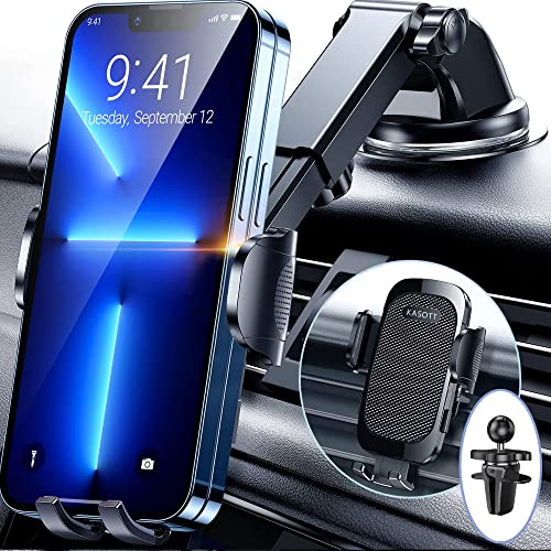 KASOTT Cell Phone Holder Mount for Car - Dashboard Windshield Air Vent Desk Universal 4 in1 Strong Suction Cup Long Arm, Compatible with iPhone, Samsung, Android and All 4-7" Smartphones