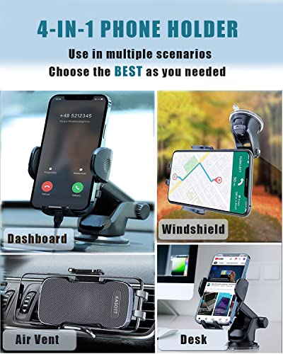 KASOTT Cell Phone Holder Mount for Car - Dashboard Windshield Air Vent Desk Universal 4 in1 Strong Suction Cup Long Arm, Compatible with iPhone, Samsung, Android and All 4-7" Smartphones