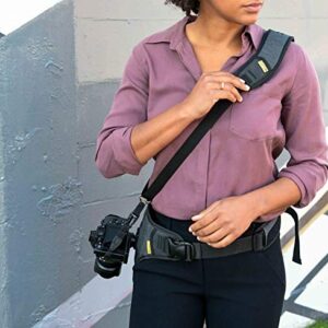Cotton Carrier Slingbelt with Tether for One Camera. Camera Harness for Hiking and Traveling for Hands-Free Carrying