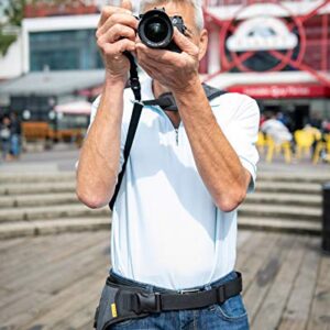 Cotton Carrier Slingbelt with Tether for One Camera. Camera Harness for Hiking and Traveling for Hands-Free Carrying