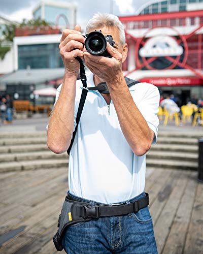 Cotton Carrier Slingbelt with Tether for One Camera. Camera Harness for Hiking and Traveling for Hands-Free Carrying