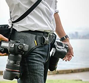 Cotton Carrier Slingbelt with Tether for One Camera. Camera Harness for Hiking and Traveling for Hands-Free Carrying