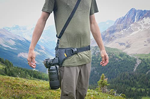 Cotton Carrier Slingbelt with Tether for One Camera. Camera Harness for Hiking and Traveling for Hands-Free Carrying