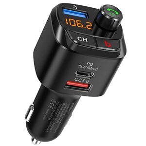 nulaxy bluetooth 5.0 fm transmitter for car, qc3.0 & usb-c pd 18w wireless bluetooth radio adapter music player/car kit with bass booster, hands-free calls-nx12