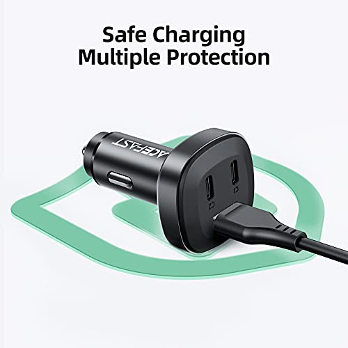 ACEFAST 66W USB C Car Charger Adapter,3 Ports Mini and Nickel Alloy Body,Safe and Low Temperature Fast Charging for iPhone 14 13 12,iPad Pro,PPS,Samsung Galaxy S