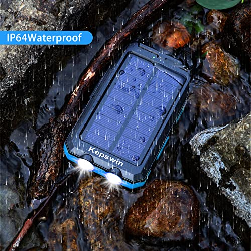 Solar Charger,20000mAh Portable Solar Power Bank,Waterproof External Backup Battery Power Pack Charger with 2 USB/LED Flashlights Compatible with iPhone,Tablet,Android,Suitable for Outdoor Camping