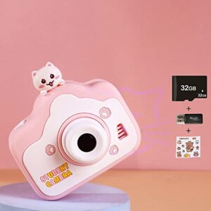 children’s hd front & rear dual camera, 2000w mini 2.0 inch camera camera video game music integration including 32g memory card, easy to use & durable (pink)