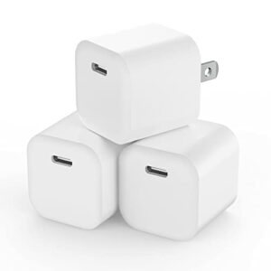 usb c charger block, besgoods [3pack] 5v 2.4a phone charger power adapter mini cube wall plug compatible with iphone 14 pro max 13 12 11 se xr xs x 8 7 plus, pad, airpods pro – white