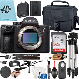 sony alpha a7r iii mirrorless digital camera (body only) + sandisk 32gb memory card, case, tripod and a-cell accessory bundle (18pc bundle) (32gb memory card)