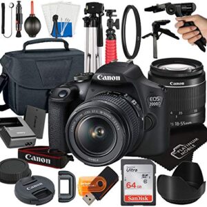 canon eos 2000d / rebel t7 dslr camera with 18-55mm zoom lens + platinum mobile accessory bundle package includes: sandisk 32gb card, case and more (21pc bundle) (18-55mm lens, 64gb card) (renewed)