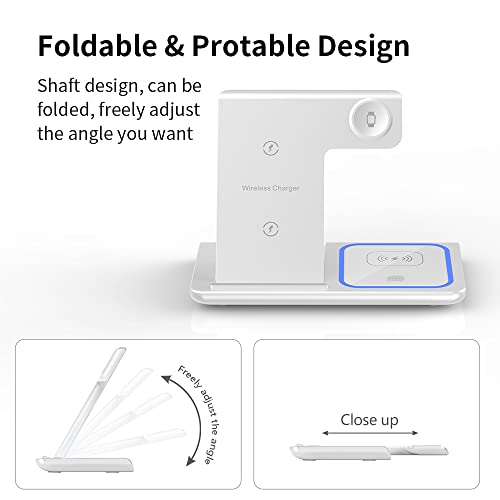 Foldable Wireless Charger, Veernoo 3 in1 Fast Wireless Charger Station for AirPods Pro/2 Apple Iwatch7/ 6/SE/5/4/3/2/1,iPhone 14/13/12/11 Series/XS MAX/XR/XS/X/8/8 Plus