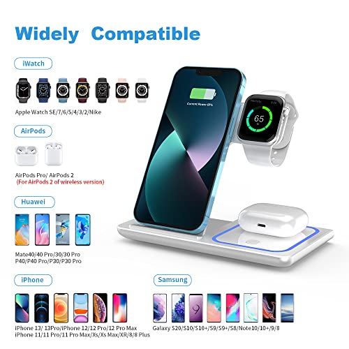 Foldable Wireless Charger, Veernoo 3 in1 Fast Wireless Charger Station for AirPods Pro/2 Apple Iwatch7/ 6/SE/5/4/3/2/1,iPhone 14/13/12/11 Series/XS MAX/XR/XS/X/8/8 Plus