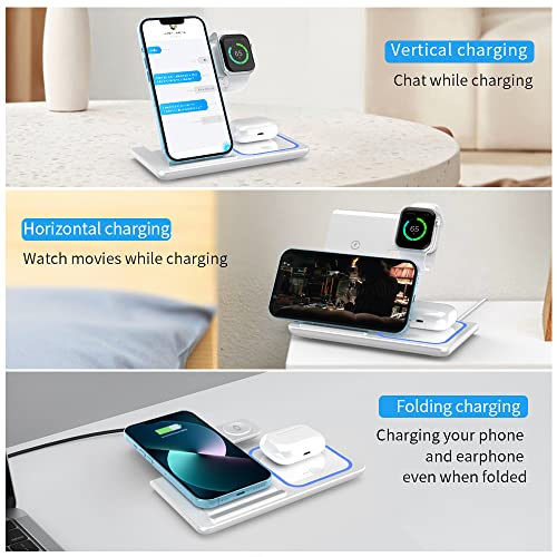 Foldable Wireless Charger, Veernoo 3 in1 Fast Wireless Charger Station for AirPods Pro/2 Apple Iwatch7/ 6/SE/5/4/3/2/1,iPhone 14/13/12/11 Series/XS MAX/XR/XS/X/8/8 Plus