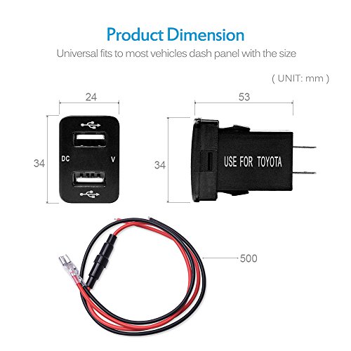 MICTUNING 2.1A Dual USB Charger Power Socket with Digital Voltmeter Blue LED Light for Smartphone iPhone iPad PDA Laptop GPS Replacement for Toyota