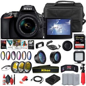 nikon d5600 dslr camera with 18-55mm lens (1576) + 64gb memory card + case + corel photo software + 2 x en-el14 a battery + light + filter kit + wide angle lens + more (international model) (renewed)