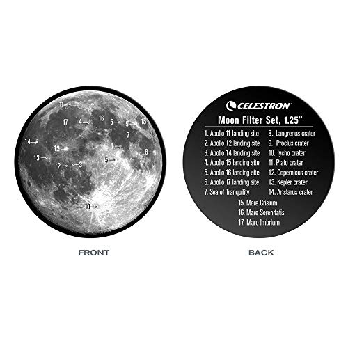 Celestron – Moon Filter Kit – Fits 1.25" Telescope Eyepieces – Includes 3 Varying Neutral Density Moon Filters, Sky Glow Filter & Moon Map – Perfect Accessory for Moon Viewing