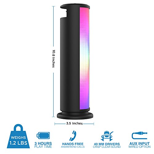 Aduro LED Wireless Speaker with Pulsating Lights, Wireless Color Changing Portable Outdoor Party Tower Speaker Universal, Black