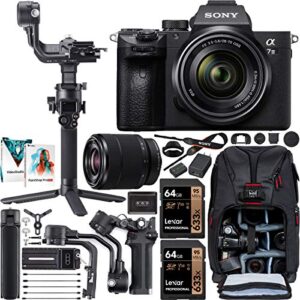 sony a7 iii full-frame alpha mirrorless digital camera a7iii + 28-70mm lens ilce-7m3/k filmmaker’s kit with dji rsc 2 gimbal 3-axis handheld stabilizer bundle + deco photo backpack + software