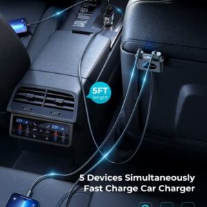 USB C Car Charger, 78W JOYROOM Fast Car Charger 5 Multi Port Cigarette Lighter USB Adapter, PD3.0&PPS Double Type C Adapter, QC3.0 Car Cell Phone Charger Fast Charge for iPhone 14/13 Samsung Android